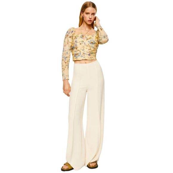 Mango size 8 long sleeve crop top floral. Pastel yellow with light blue floral - Picture 1 of 6